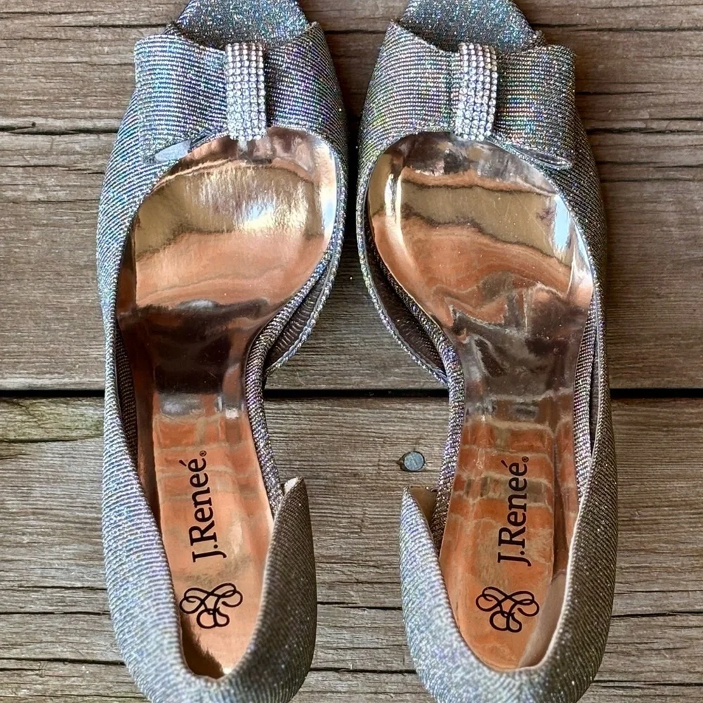 J RENEE Skylar Sparkle Shimmer Pewter Silver Heels Open Toe Pumps Sz 10M NEW - Picture 4 of 8